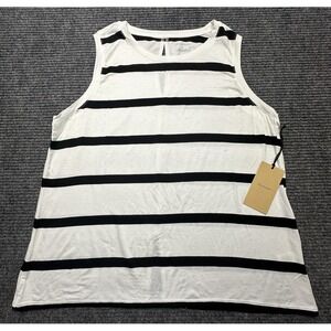 Halogen Tank‎ Top Womens Large White Black Bethany Stripe Scoop Neck Stretch
